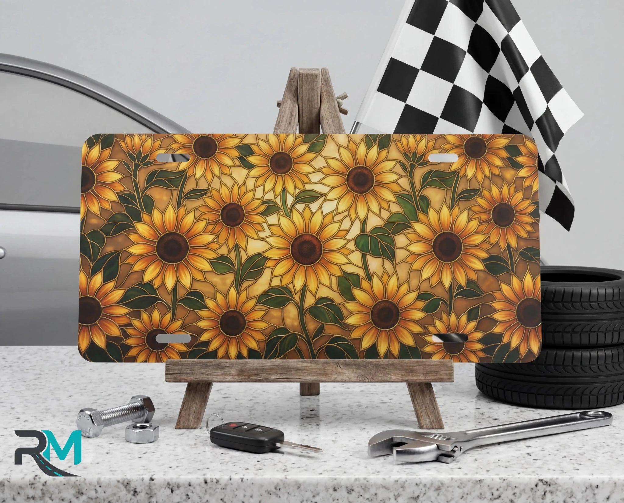 Sunflower Pattern Vanity Plate - Road Muse