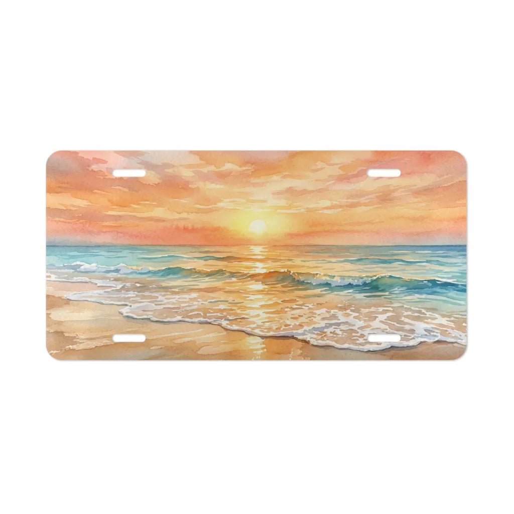 Sunset Beach Scene Vanity Plate - Road Muse