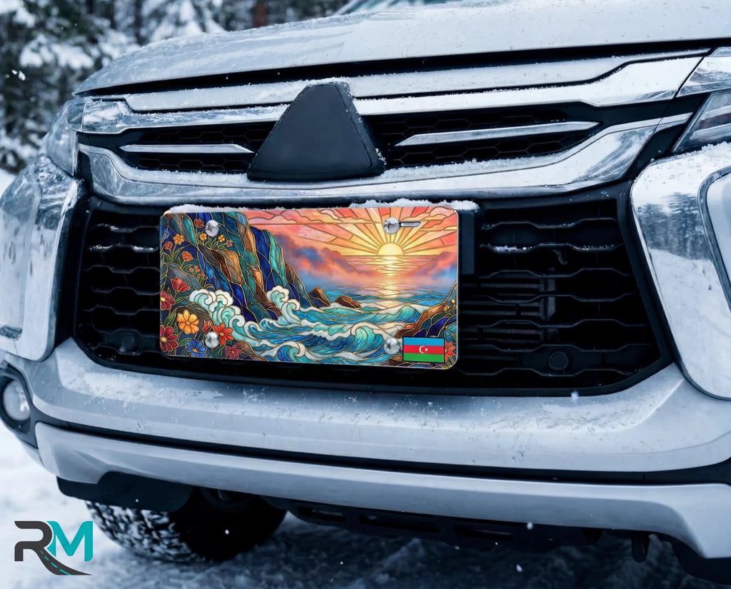 Sunset Ocean Waves Coastal Vanity Plate - Road Muse