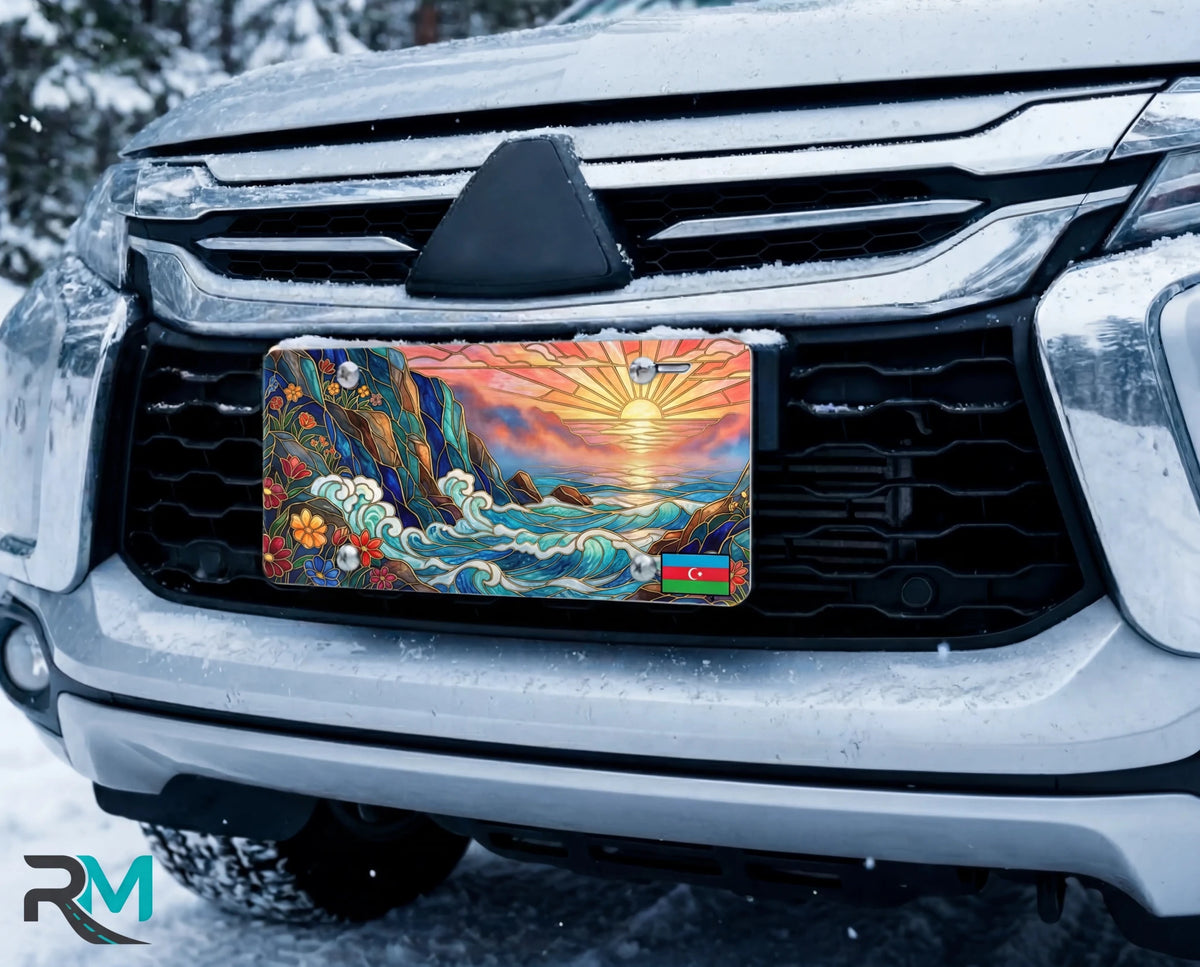 Sunset Ocean Waves Coastal Vanity Plate - Road Muse