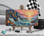 Sunset Ocean Waves Coastal Vanity Plate - Road Muse