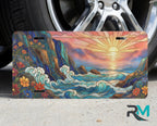 Sunset Ocean Waves Coastal Vanity Plate - Road Muse