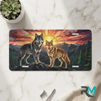 Sunset Wolves Mountain Vanity Plate - Road Muse