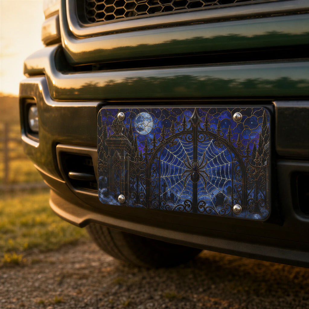 Haunted Gate Spiderweb Gothic Moonlit Vanity Plate