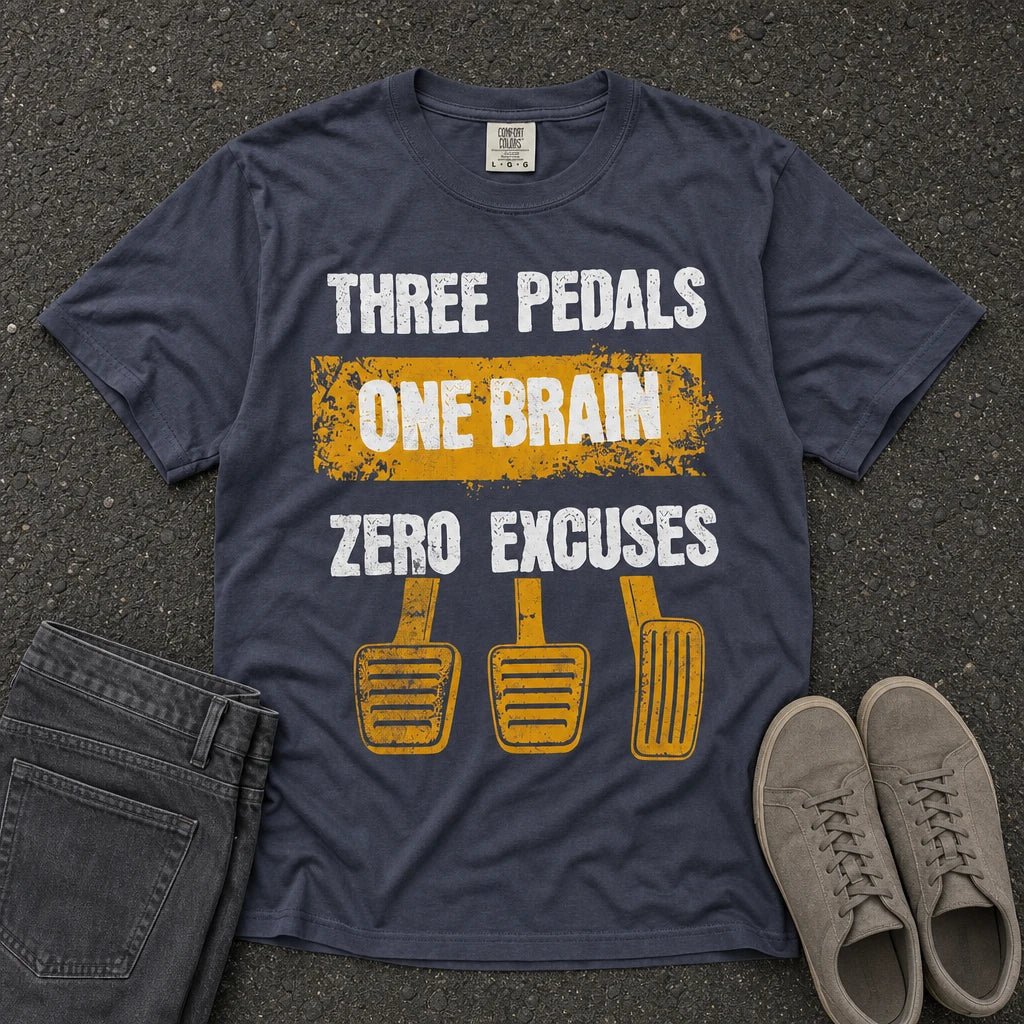 Three Pedals Zero Excuses Manual Tee - Road Muse