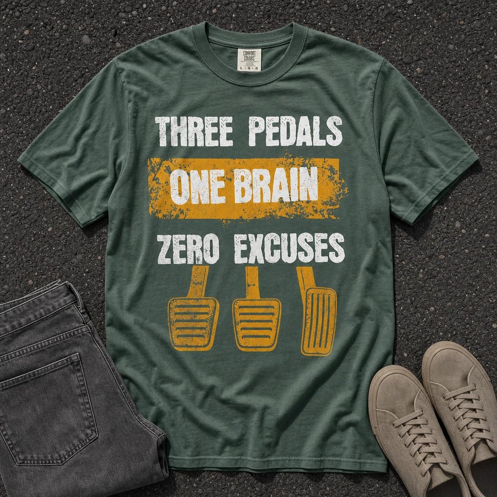 Three Pedals Zero Excuses Manual Tee - Road Muse