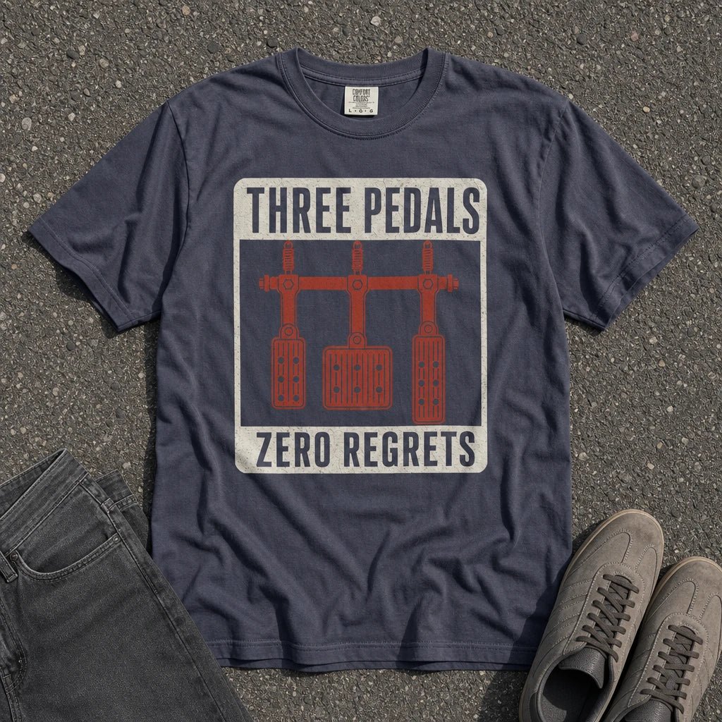 Three Pedals Zero Regrets Vintage Car Tee - Road Muse