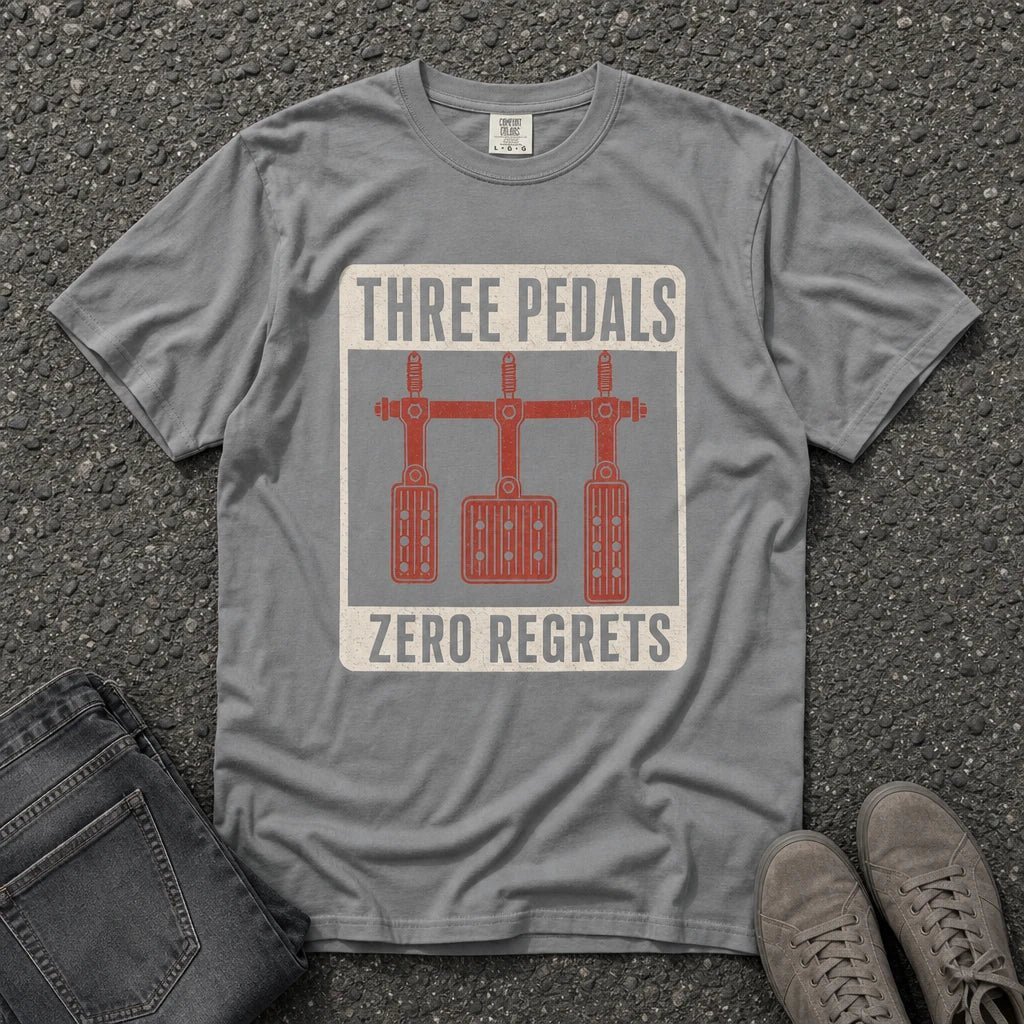 Three Pedals Zero Regrets Vintage Car Tee - Road Muse