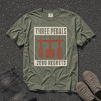 Three Pedals Zero Regrets Vintage Car Tee - Road Muse