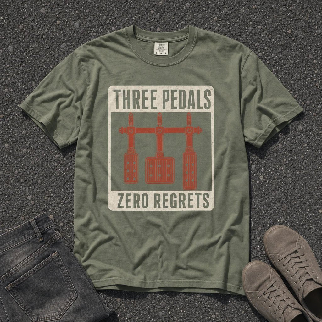 Three Pedals Zero Regrets Vintage Car Tee - Road Muse