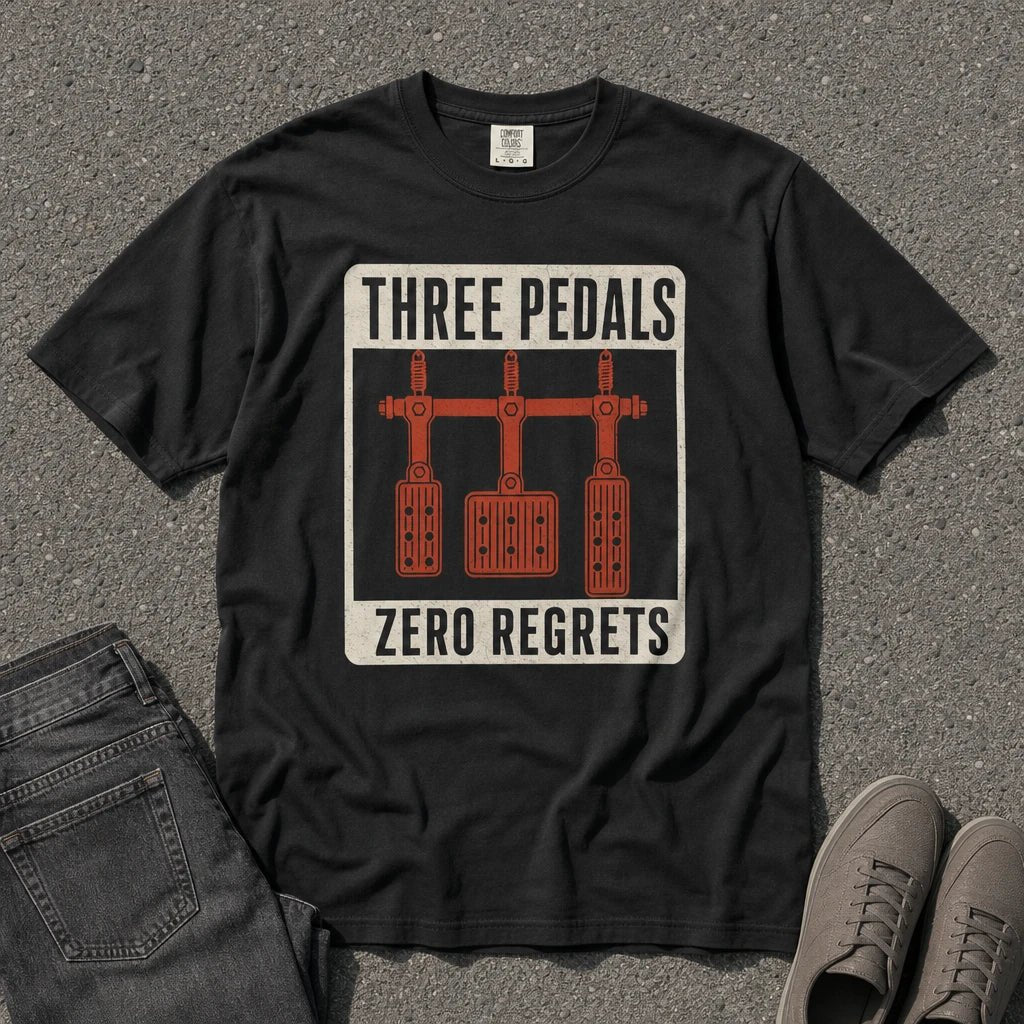 Three Pedals Zero Regrets Vintage Car Tee - Road Muse