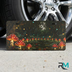 enchanted mushroom forest vanity plate on tire — glowing toadstool firefly moonlit license plate