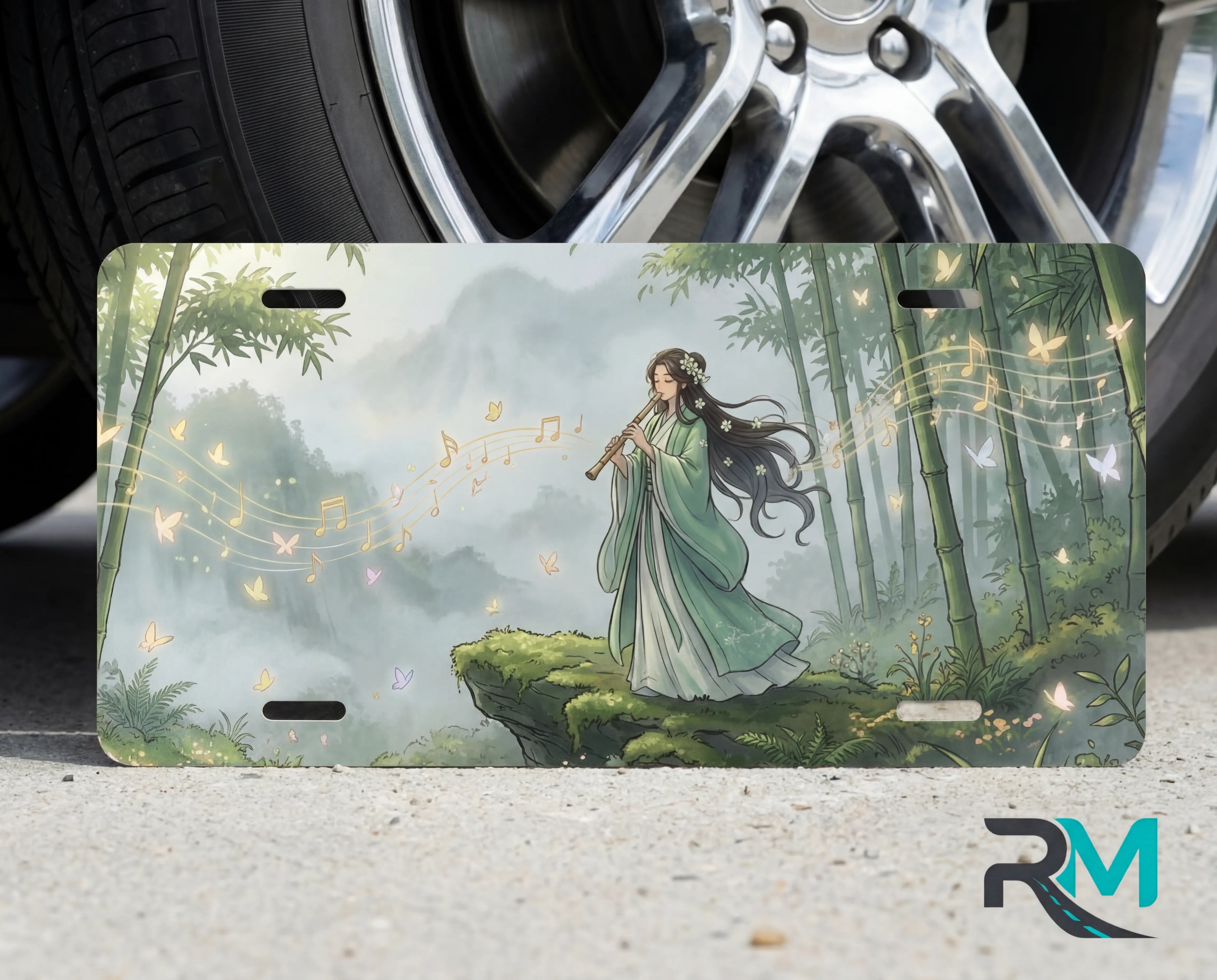 Forest Spirit Flute Player Bamboo Vanity Plate