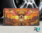 chihuahua desert vanity plate on tire — golden chihuahua desert sunset front license plate
