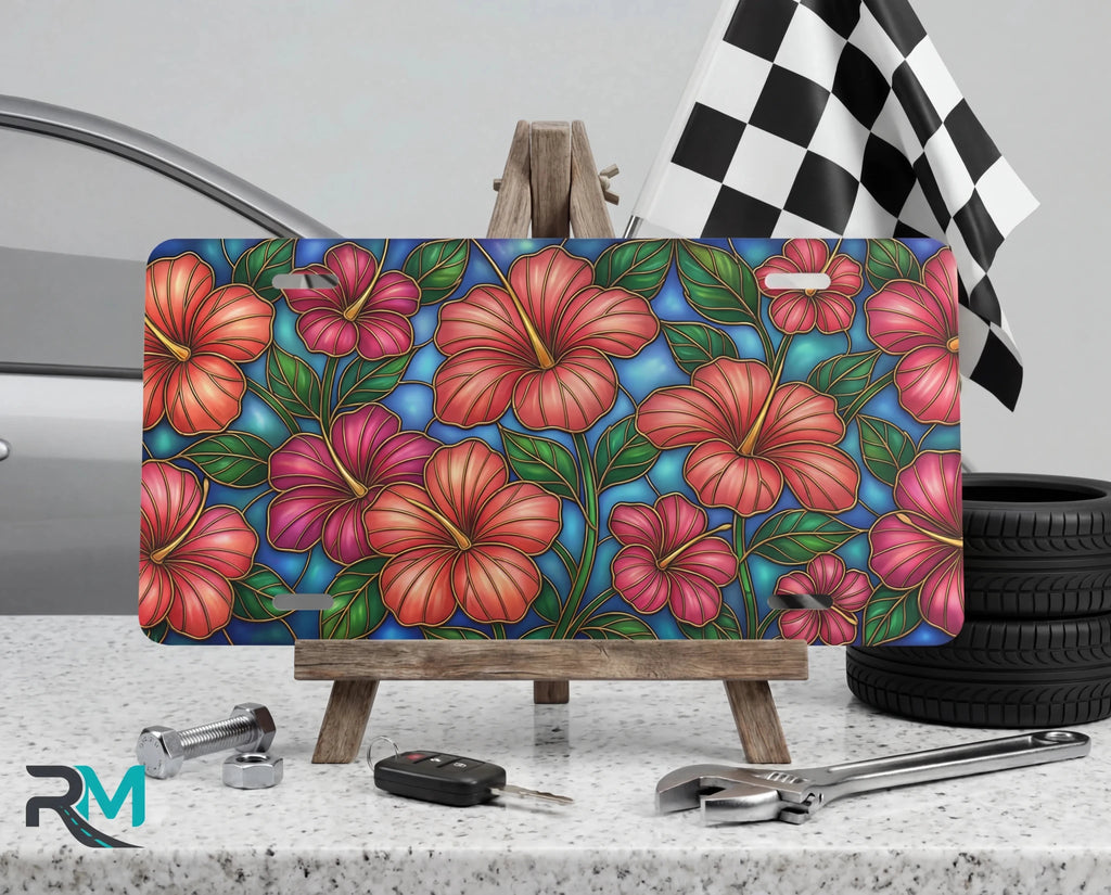 Tropical Hibiscus Pattern Vanity Plate - Road Muse