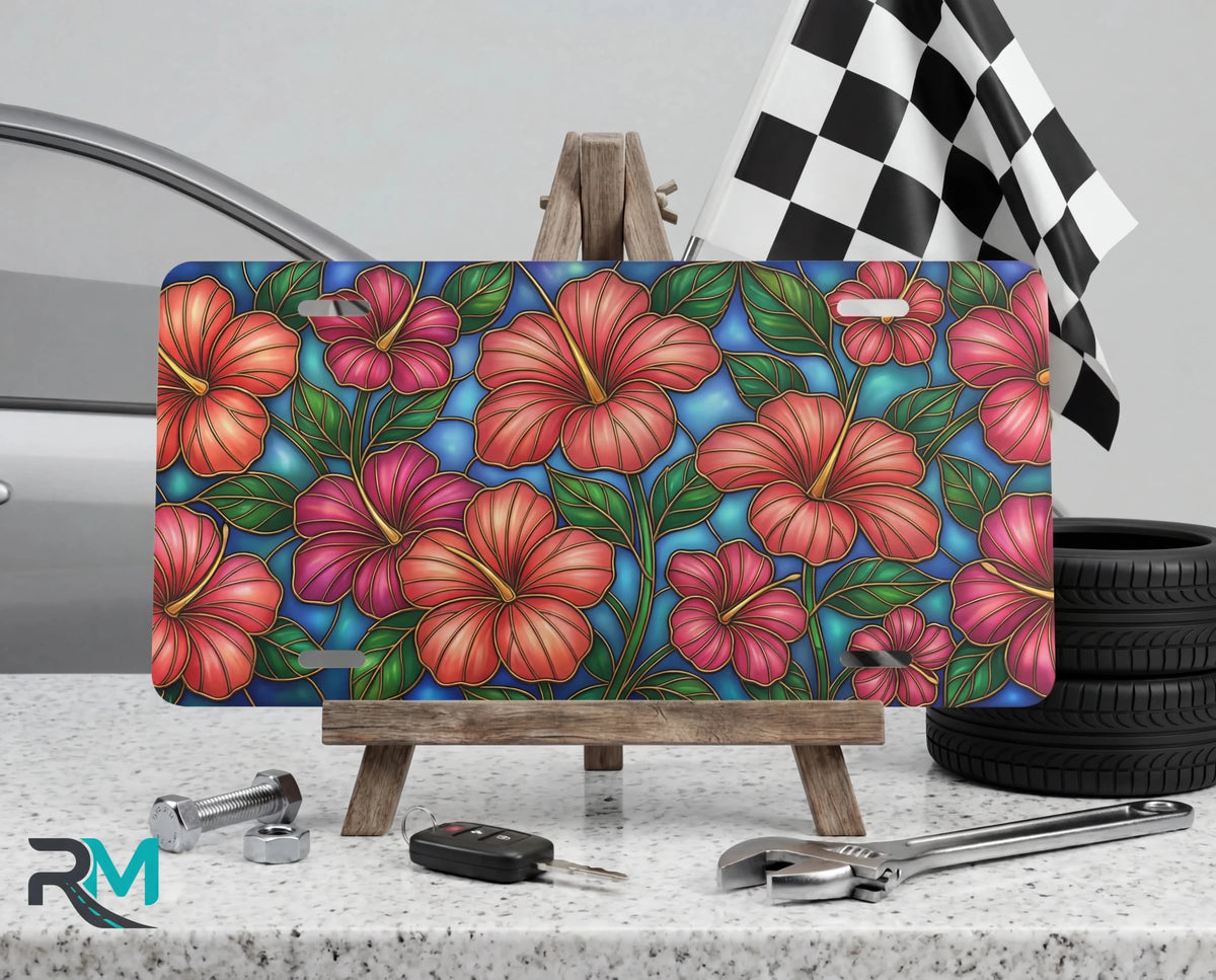 Tropical Hibiscus Pattern Vanity Plate - Road Muse