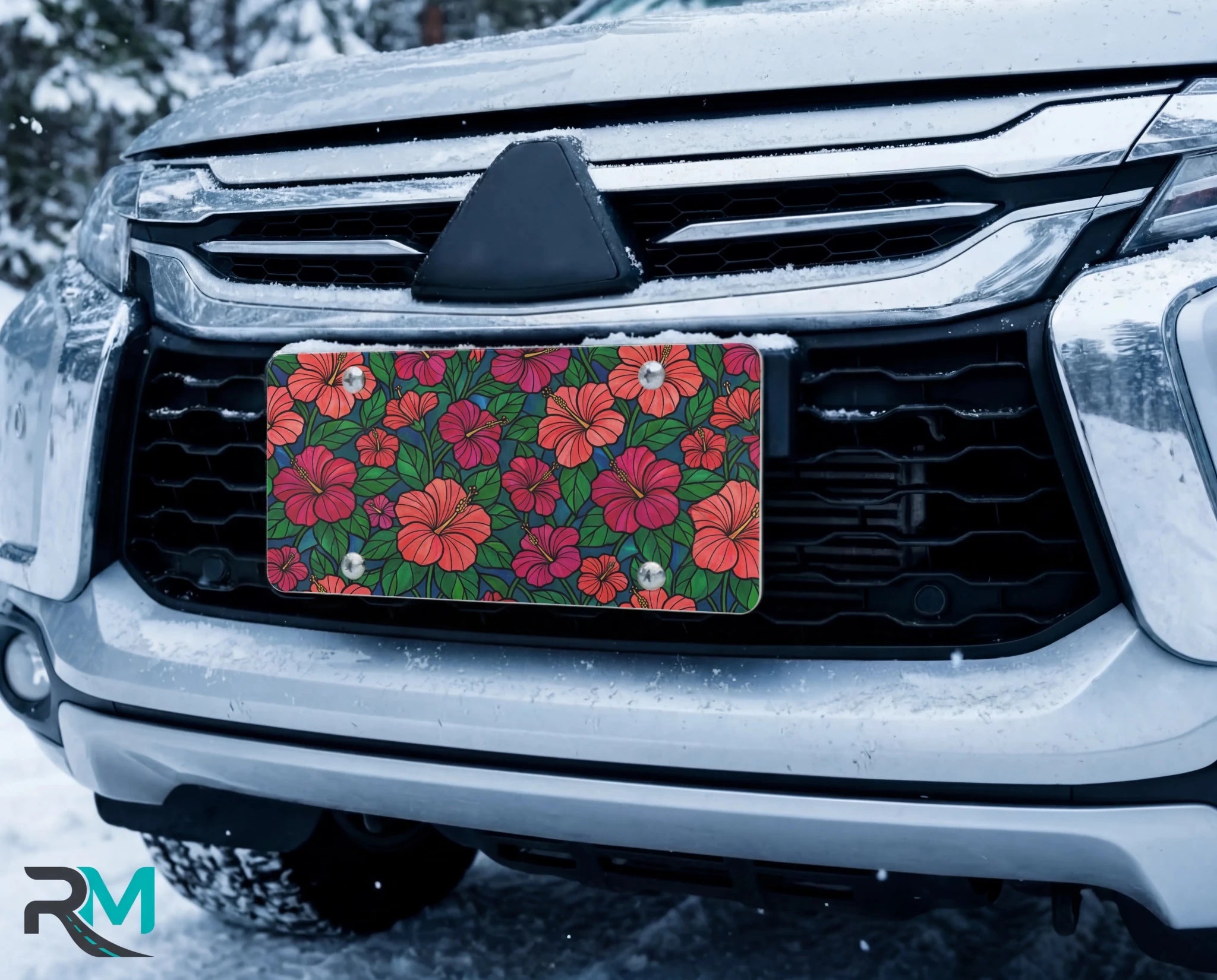 Tropical Hibiscus Pattern Vanity Plate - Road Muse