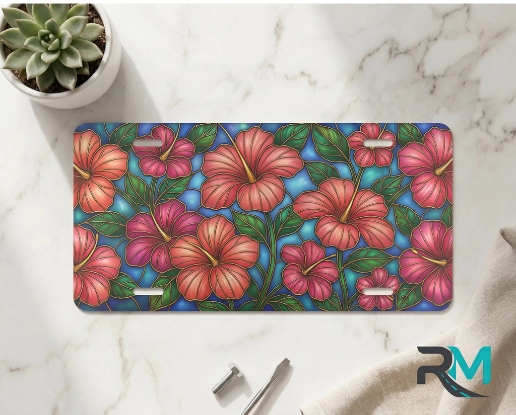 Tropical Hibiscus Pattern Vanity Plate - Road Muse