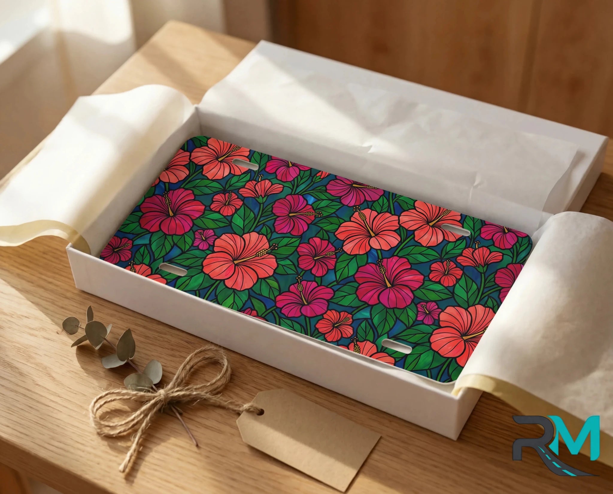 Tropical Hibiscus Pattern Vanity Plate - Road Muse