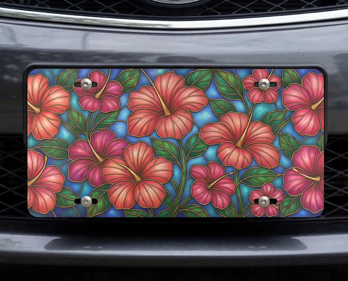 Tropical Hibiscus Pattern Vanity Plate - Road Muse