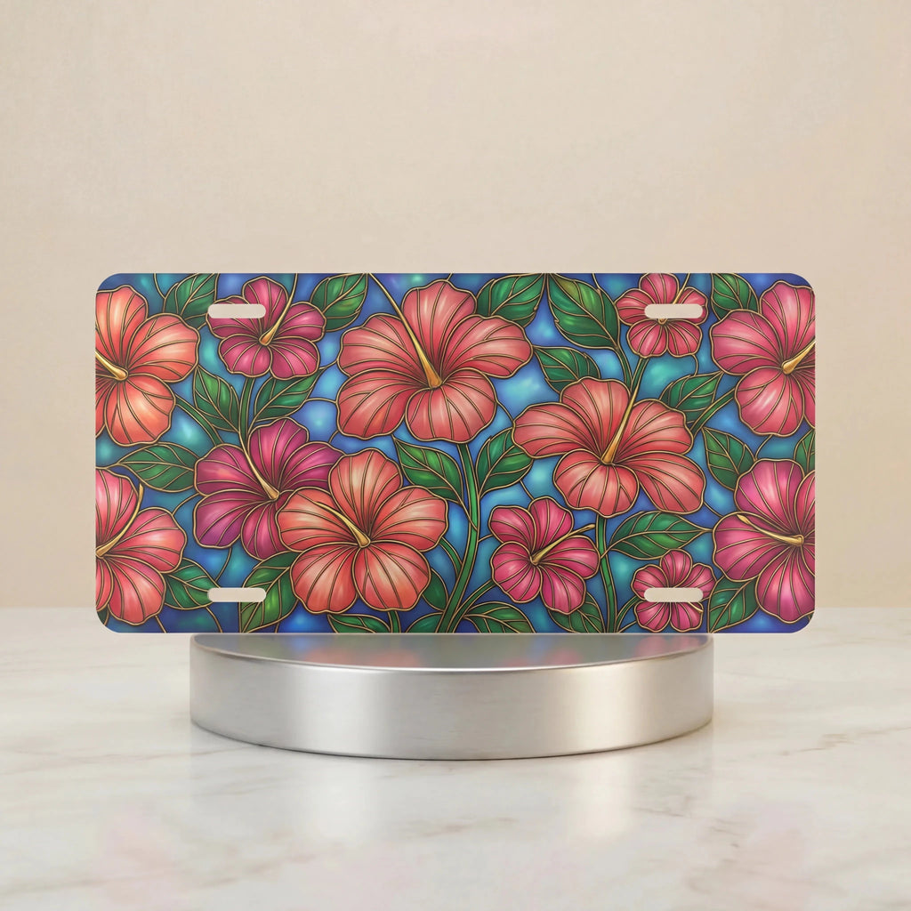 Tropical Hibiscus Pattern Vanity Plate - Road Muse
