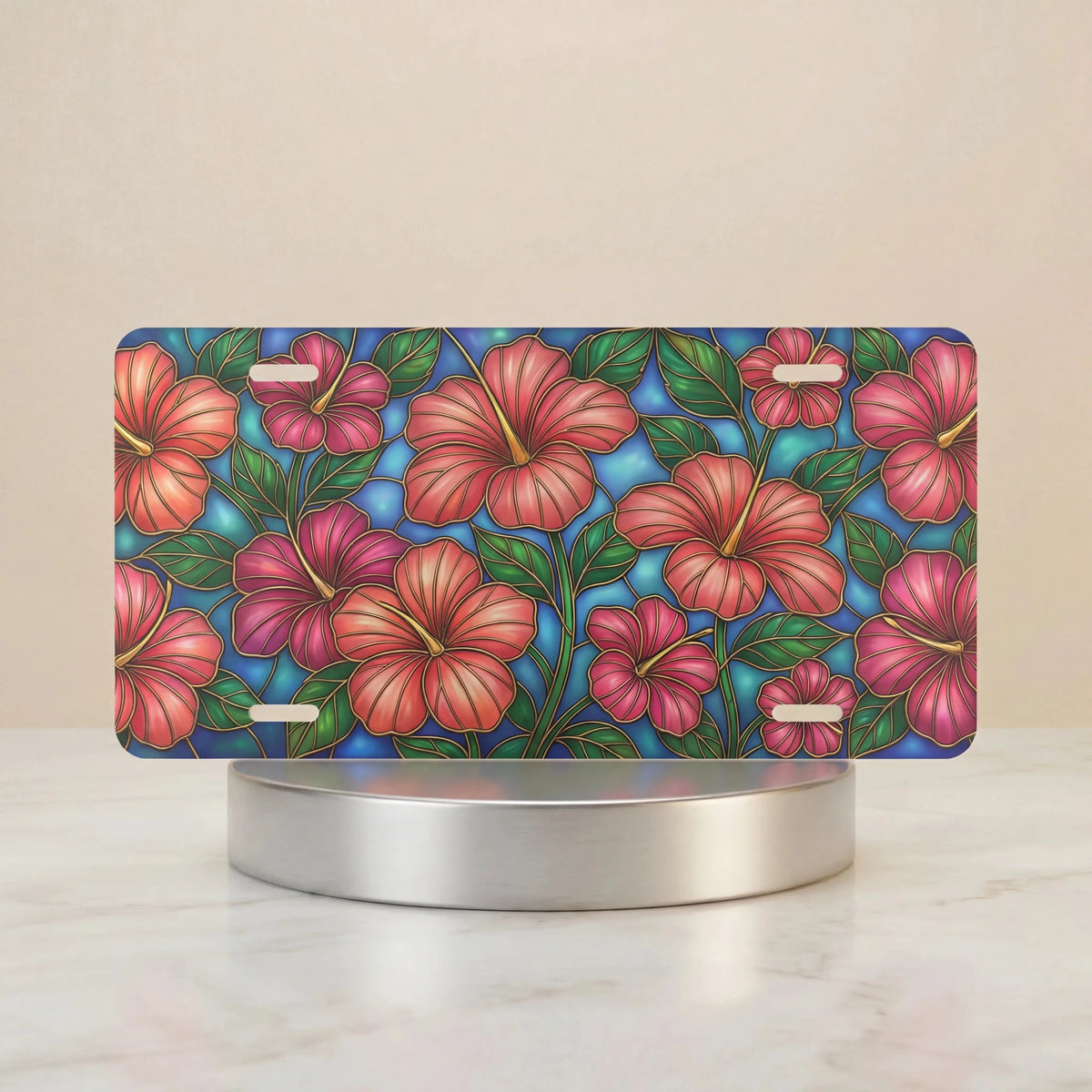 Tropical Hibiscus Pattern Vanity Plate - Road Muse