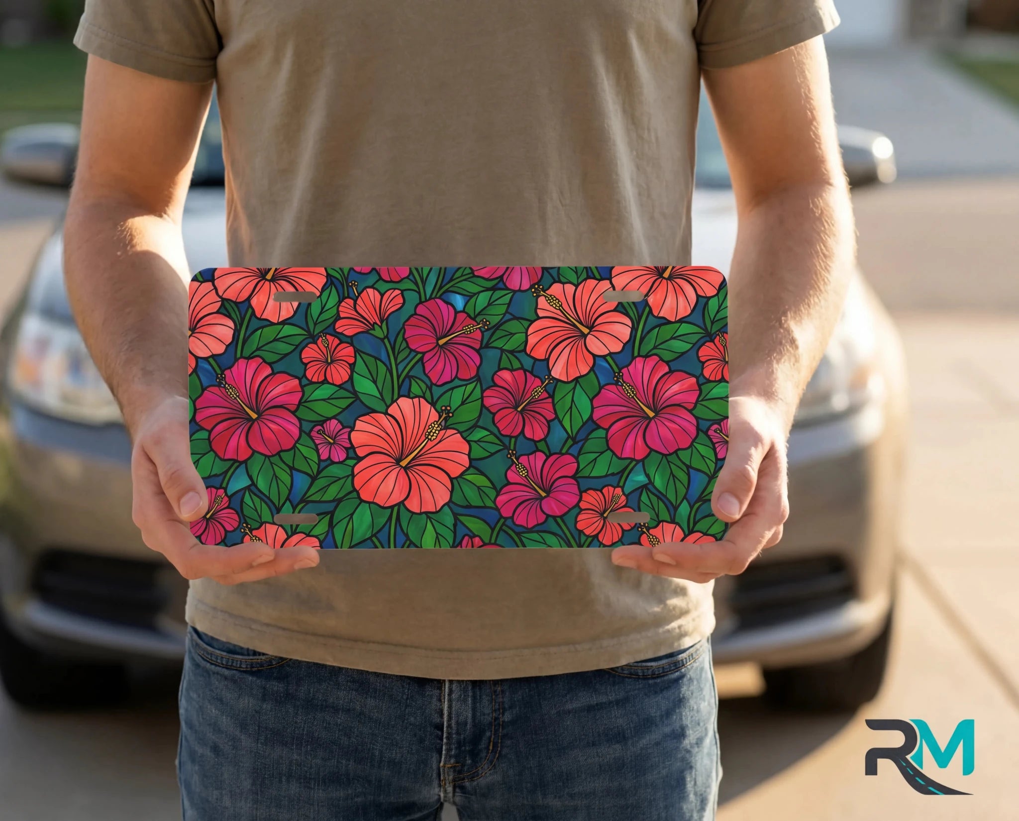 Tropical Hibiscus Pattern Vanity Plate - Road Muse
