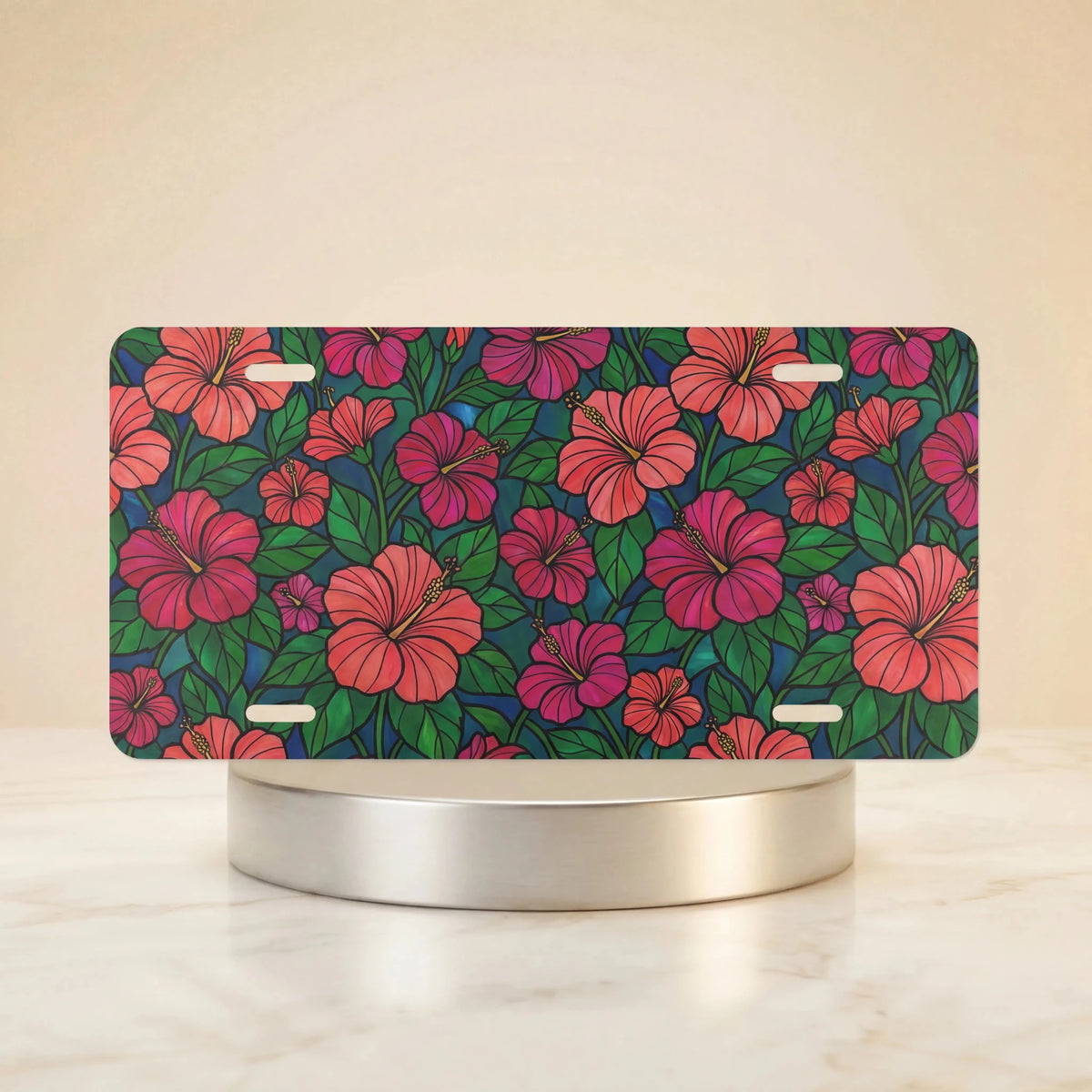 Tropical Hibiscus Pattern Vanity Plate - Road Muse