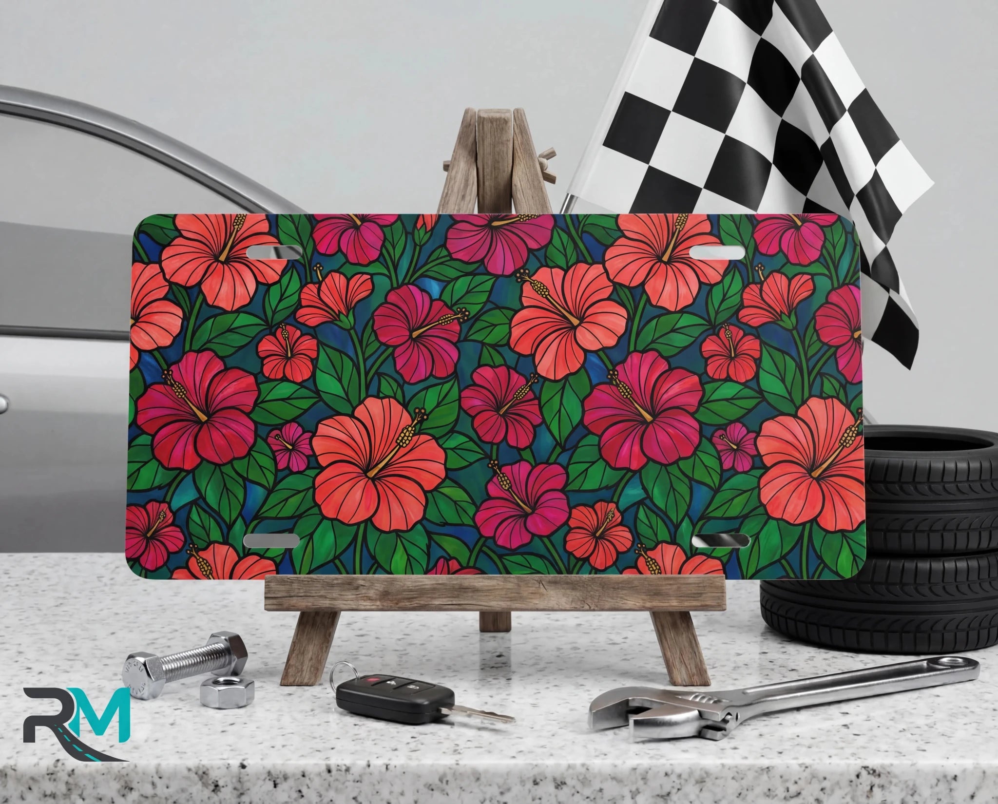 Tropical Hibiscus Pattern Vanity Plate - Road Muse