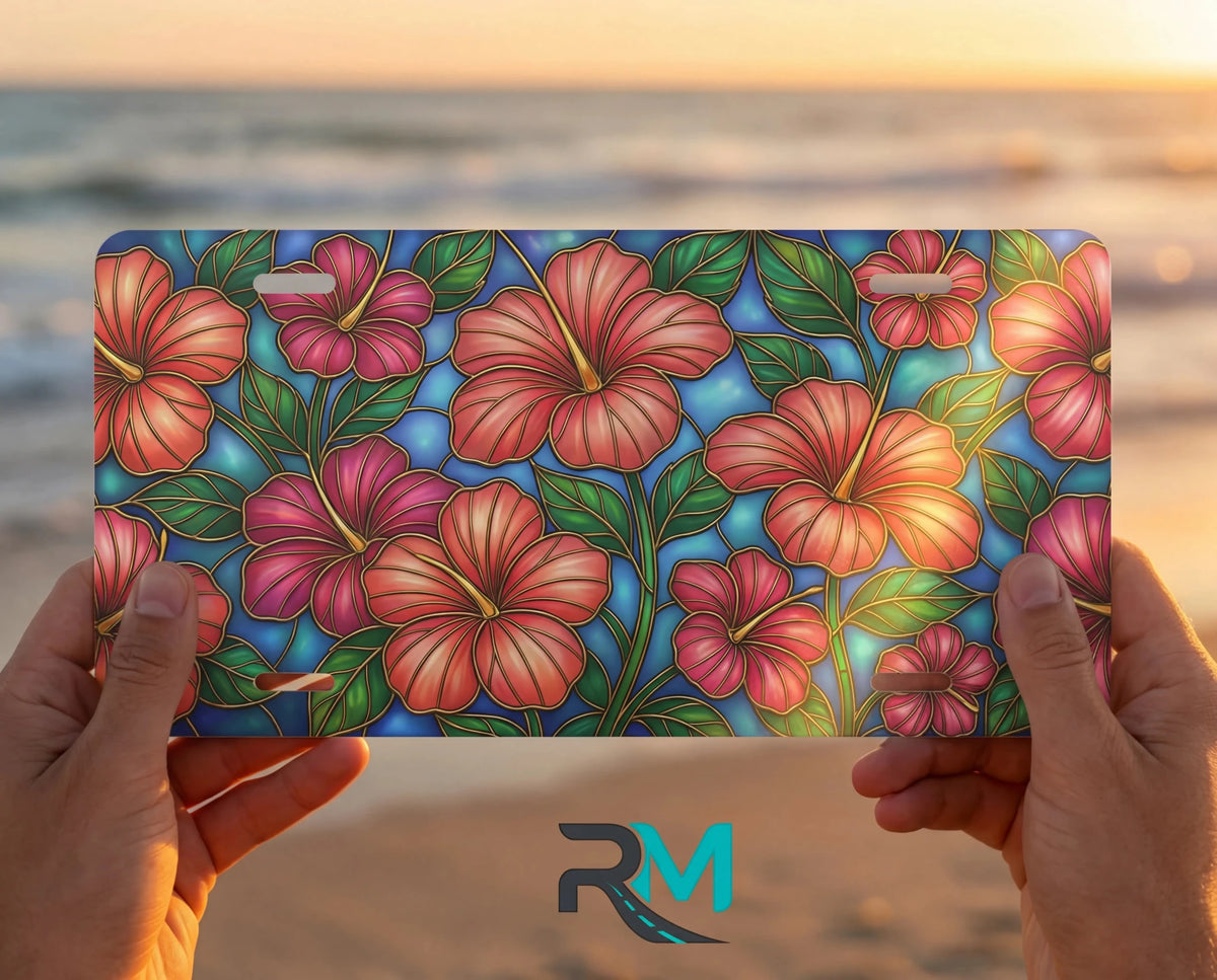 Tropical Hibiscus Pattern Vanity Plate - Road Muse