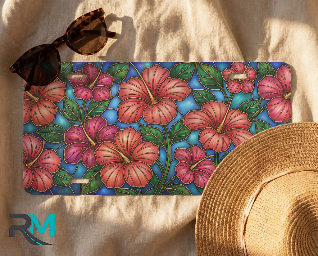 Tropical Hibiscus Pattern Vanity Plate - Road Muse