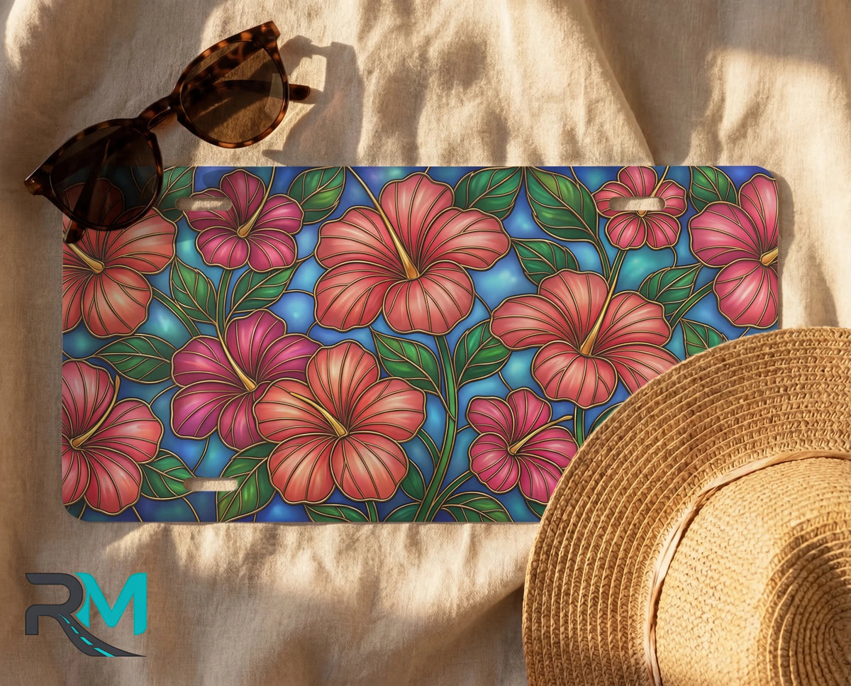Tropical Hibiscus Pattern Vanity Plate - Road Muse
