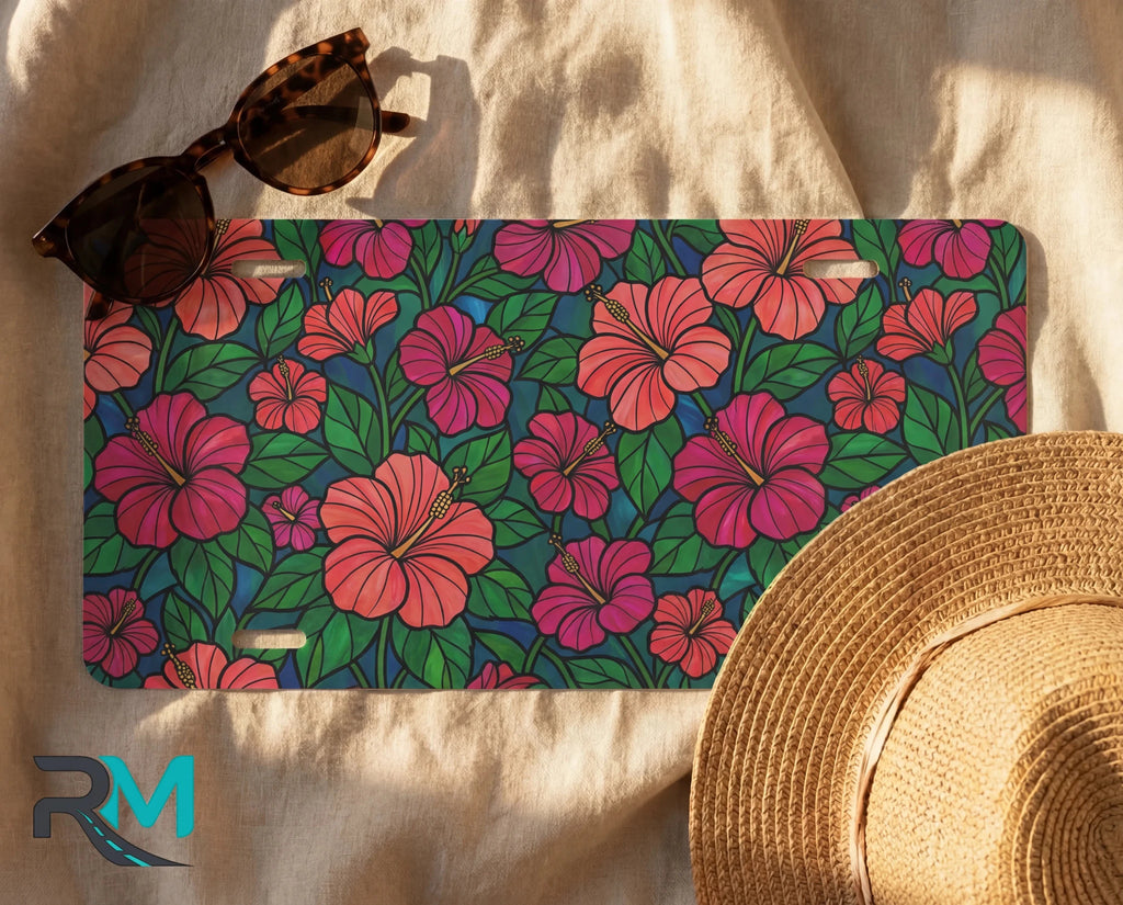 Tropical Hibiscus Pattern Vanity Plate - Road Muse