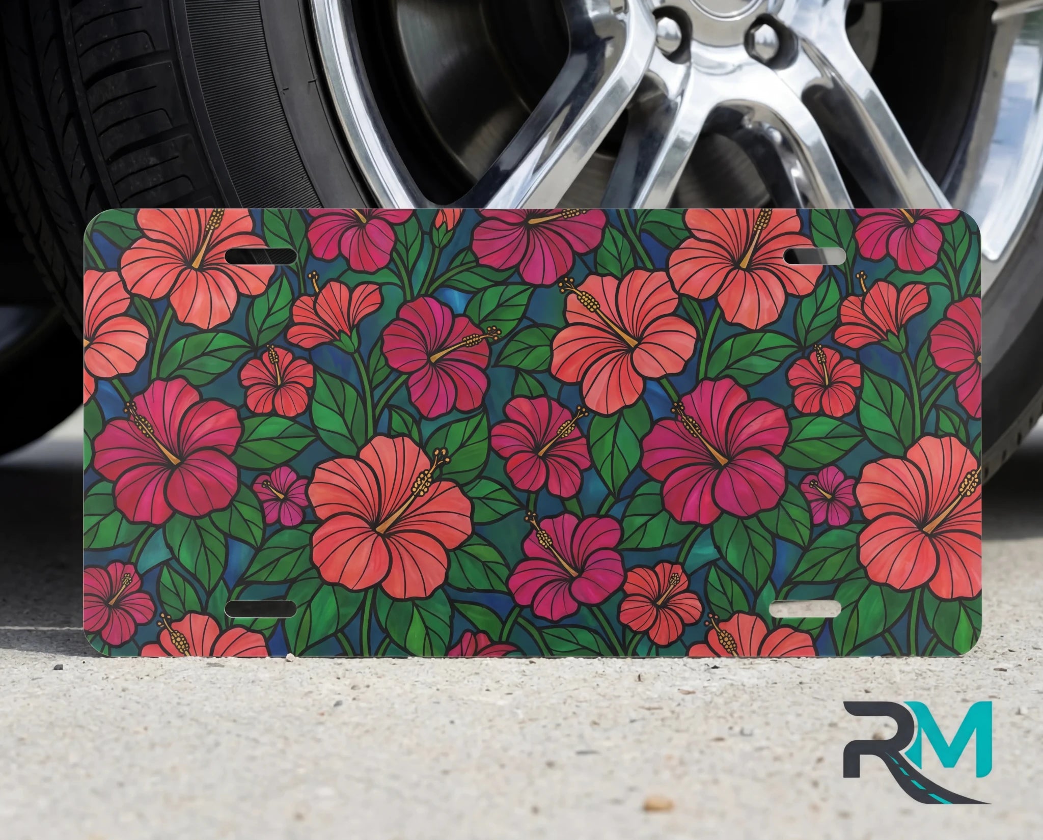 Tropical Hibiscus Pattern Vanity Plate - Road Muse
