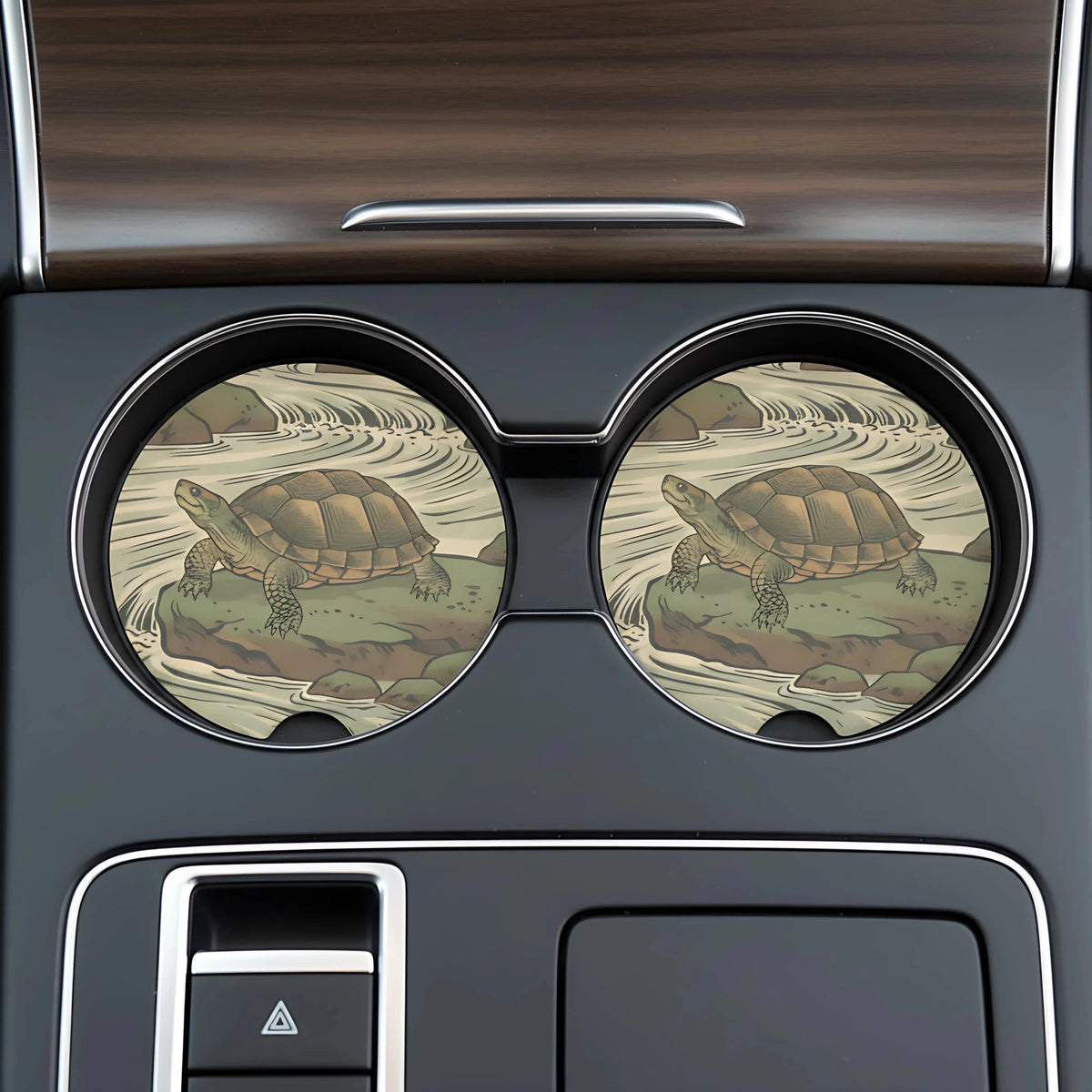 Turtle Illustration Car Coasters Set - Road Muse