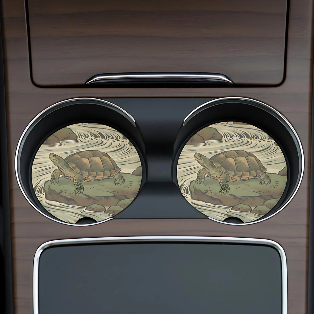 Turtle Illustration Car Coasters Set - Road Muse