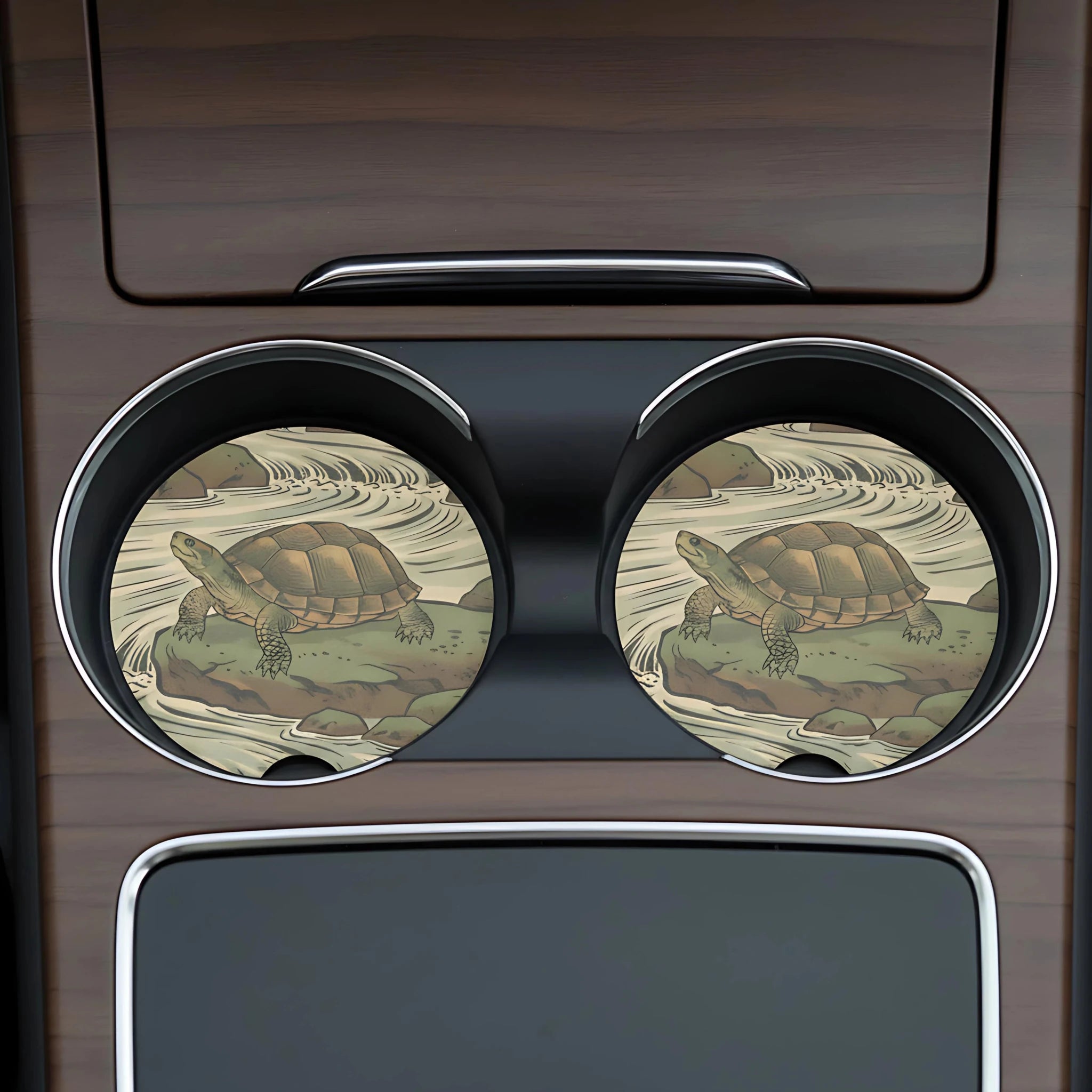 Turtle Illustration Car Coasters Set - Road Muse