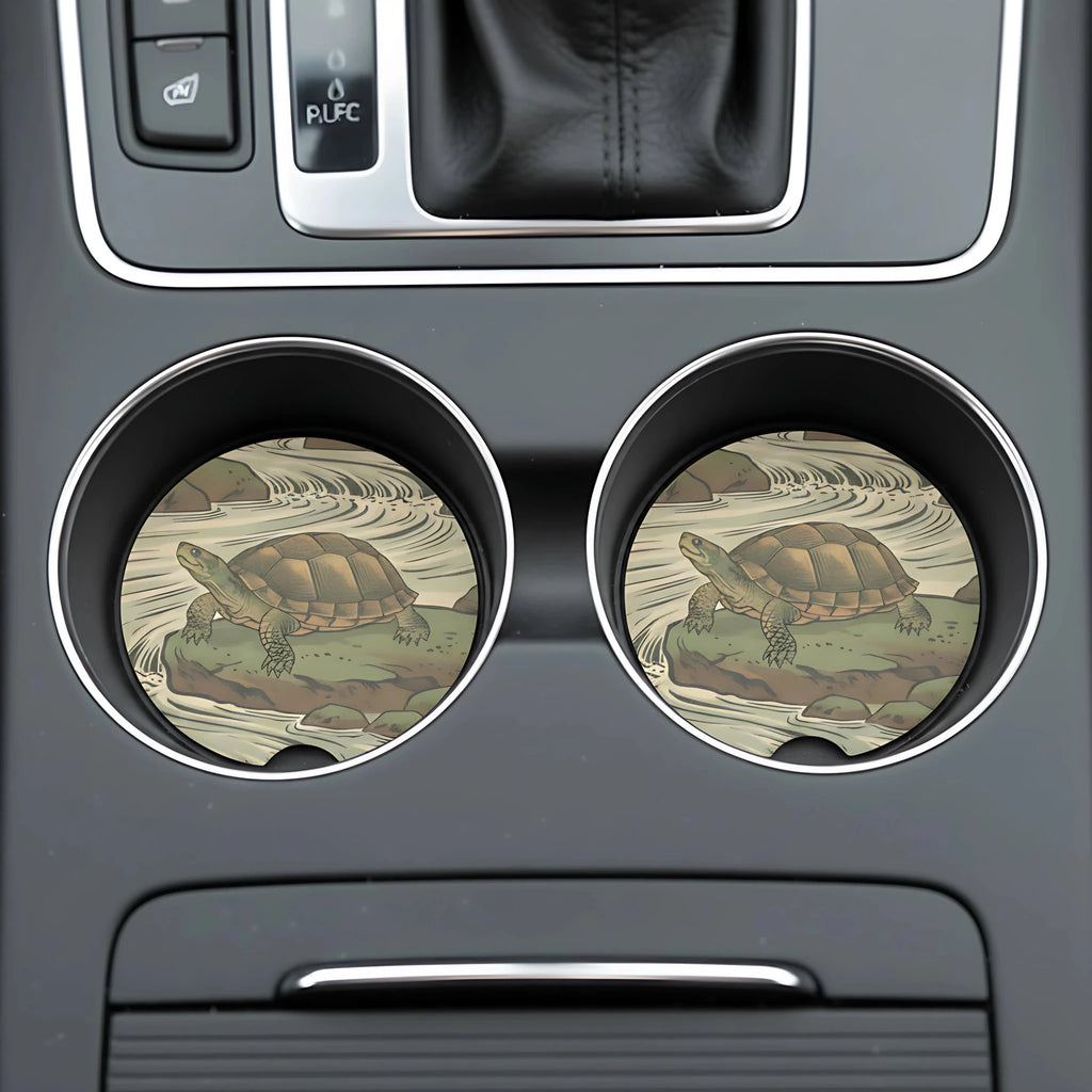Turtle Illustration Car Coasters Set - Road Muse