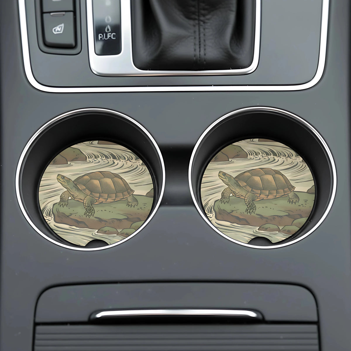 Turtle Illustration Car Coasters Set - Road Muse