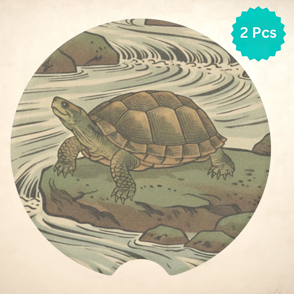 Turtle Illustration Car Coasters Set - Road Muse