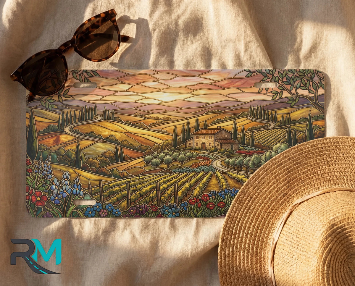 Tuscan Vineyard Landscape Vanity Plate - Road Muse