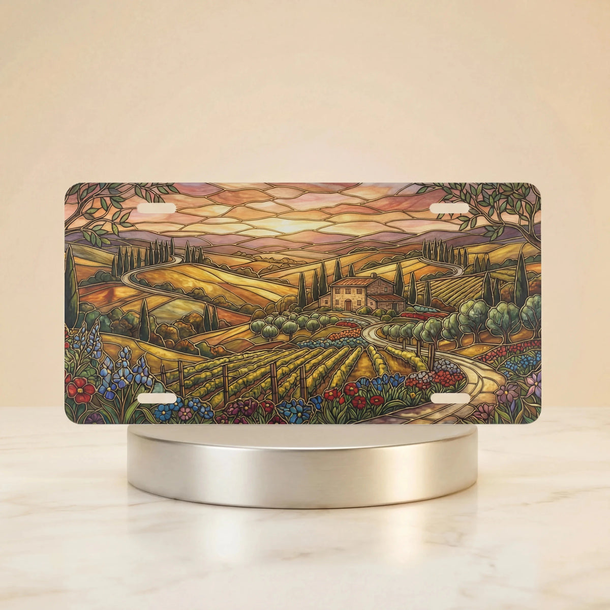 Tuscan Vineyard Landscape Vanity Plate - Road Muse