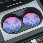 Vaporwave Anime Girl Retro Palm Grid Car Coasters Set - Road Muse