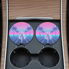 Vaporwave Anime Girl Retro Palm Grid Car Coasters Set - Road Muse