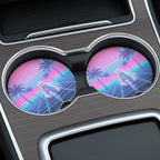 Vaporwave Anime Girl Retro Palm Grid Car Coasters Set - Road Muse