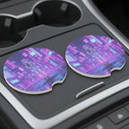 Vaporwave Neon City Girl Car Coasters Set - Road Muse