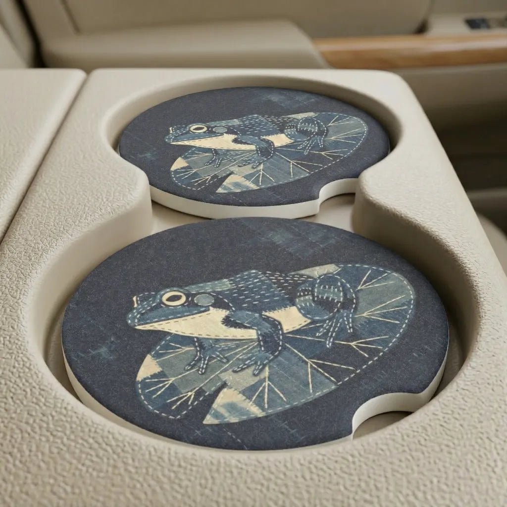 Vintage Blue Frog Car Coasters Set - Road Muse