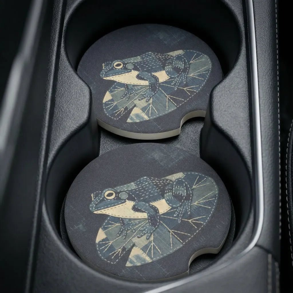 Vintage Blue Frog Car Coasters Set - Road Muse