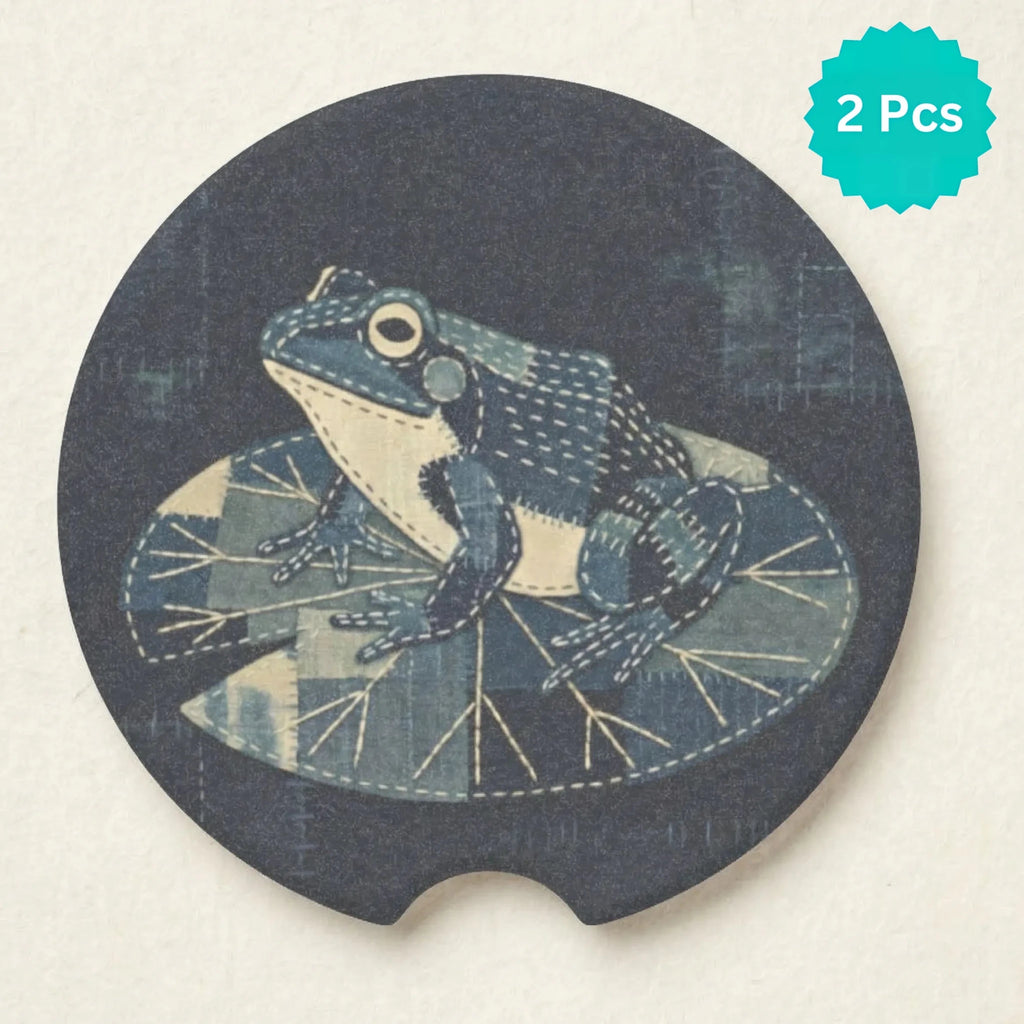 Vintage Blue Frog Car Coasters Set - Road Muse
