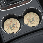 Vintage Blue Terracotta Floral Car Coasters Set - Road Muse